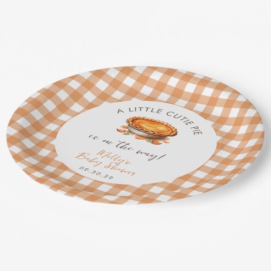 Assiettes En Carton Little Cutie Pie Fall Citrouille En vichy Baby sho (Angle)