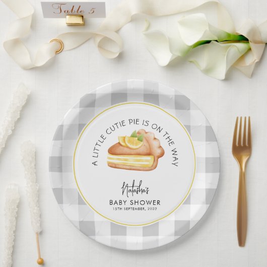 Assiettes En Carton Little Cutie Pie Grey En vichy Plaid Baby shower (Mariage)