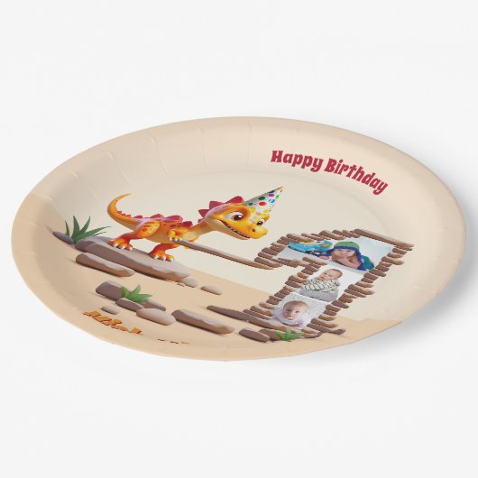 Assiettes En Carton Little Dino Dragon | Photo Big Number 1st Birday (Angle)