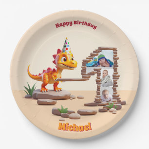 Assiettes En Carton Little Dino Dragon   Photo Big Number 1st Birday