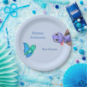 Assiettes En Carton Little Dino sur le Baby shower Way