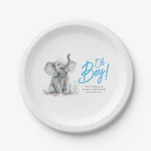 Assiettes En Carton Little Elephant Oh garçon mignon Baby shower gris 