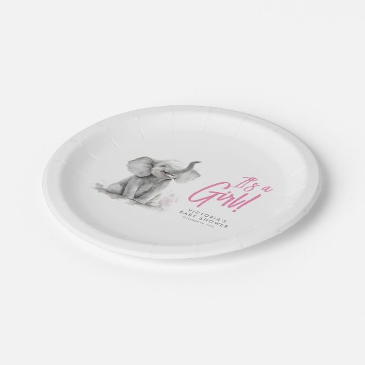 Assiettes En Carton Little Elephant Pink C'est un Baby shower de fille (Angle)