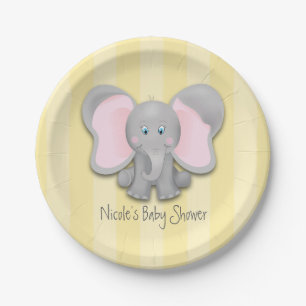Assiettes En Carton Little Elephant Yellow Baby shower Party