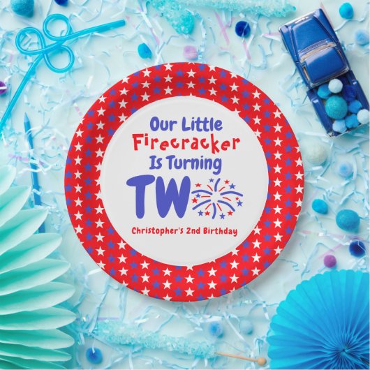Assiettes En Carton Little Firecracker 2e anniversaire (Fête)