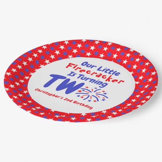 Assiettes En Carton Little Firecracker 2e anniversaire (Angle)