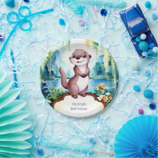 Assiettes En Carton Little Joyful Otter Anniversaire (Fête)