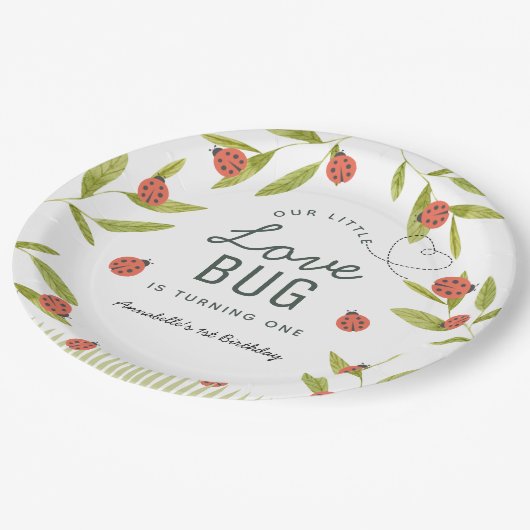 Assiettes En Carton Little Log Ladybug Leaf Anniversaire (Angle)