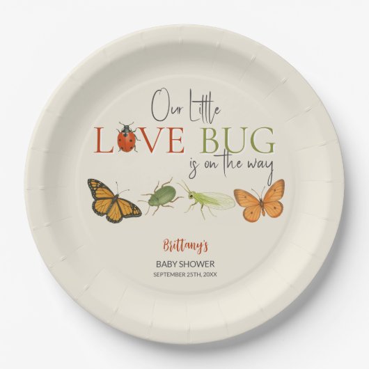Assiettes En Carton Little Love Bug Baby shower Papillon (Devant)