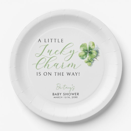 Assiettes En Carton Little Lucky Charm est en chemin Baby shower (Devant)