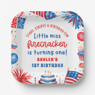 Assiettes En Carton Little Miss Firecracker 4 juillet 1er anniversaire