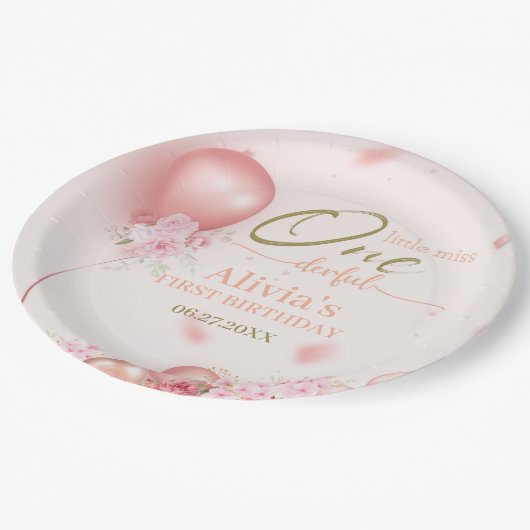 Assiettes En Carton Little Miss ONE derful rose Floral 1er anniversair (Angle)