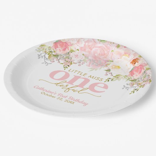 Assiettes En Carton Little Miss ONE derful Rose Roses Premier annivers (Angle)