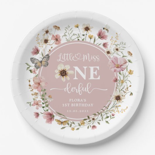 Assiettes En Carton Little Miss ONEderful Blush Fleur sauvage Annivers (Devant)