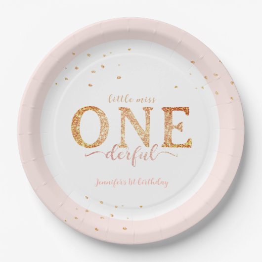 Assiettes En Carton Little Miss Onederful Gold 1er anniversaire (Devant)