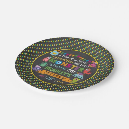 Assiettes En Carton Little Monster Chalkboard 1ère fête d'anniversaire (Angle)