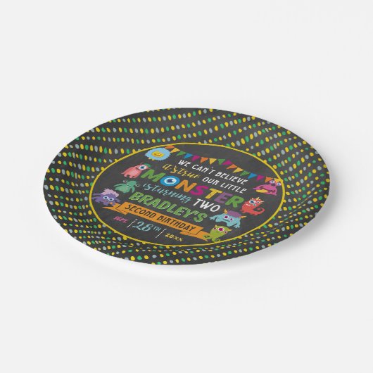 Assiettes En Carton Little Monster Chalkboard 2e fête d'anniversaire (Angle)