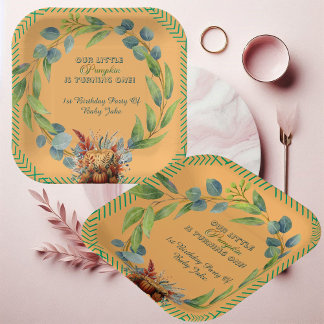 Assiettes En Carton Little Pumpkin Greenery Wreath Fall Pumpkin Peach 