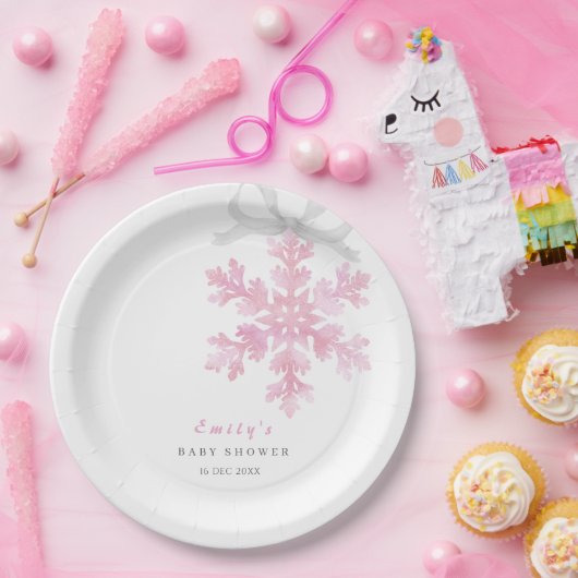 Assiettes En Carton Little Snowflake Pink Baby Shower (Fête)