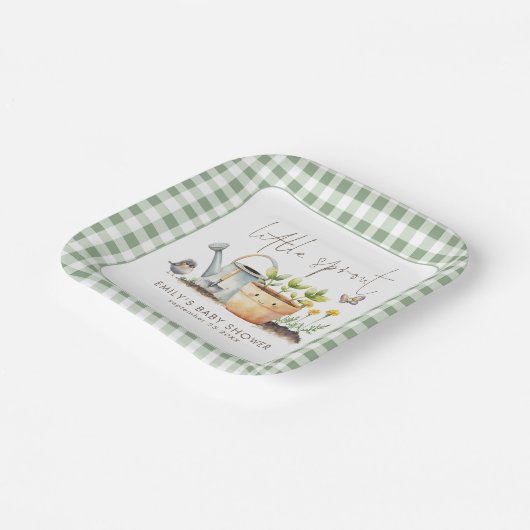 Assiettes En Carton Little Sprout Sage Gingham Garden Baby Shower  (Angulaire)