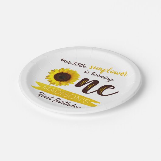 Assiettes En Carton Little Sunflower 1er anniversaire (Angle)