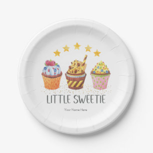 Assiettes En Carton Little Sweetie Watercolor Cupcakes fête d'annivers