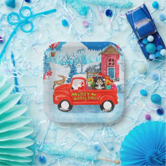 Assiettes En Carton Livraison de Noël de chien Havanais Camion neige (Fête)