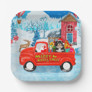 Assiettes En Carton Livraison de Noël de chien Havanais Camion neige