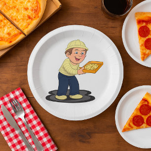 Assiettes En Carton Livraison de pizza Boy Aliments Plaques de papier