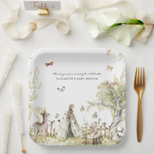 Assiettes En Carton Livre d'histoires   Baby shower forestier