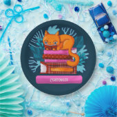 Assiettes En Carton Livres Approuvés Personnalisés Chat Turquoise (Fête)