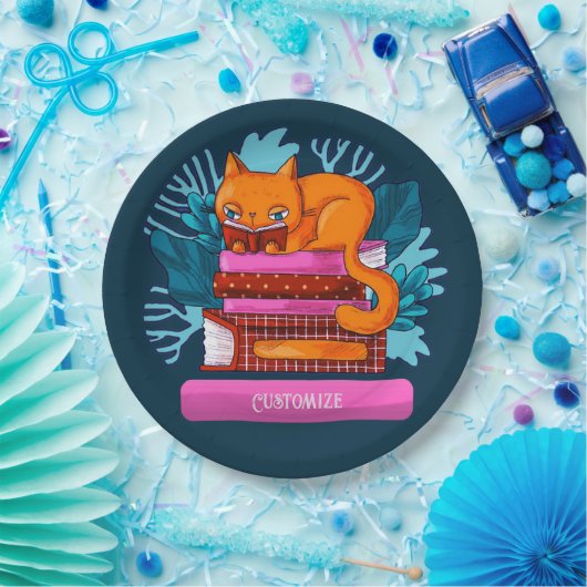 Assiettes En Carton Livres Approuvés Personnalisés Chat Turquoise (Fête)