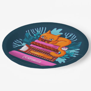 Assiettes En Carton Livres Approuvés Personnalisés Chat Turquoise