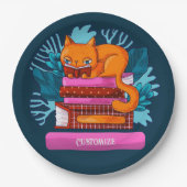 Assiettes En Carton Livres Approuvés Personnalisés Chat Turquoise (Devant)