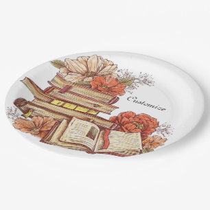 Assiettes En Carton Livres et fleurs autour