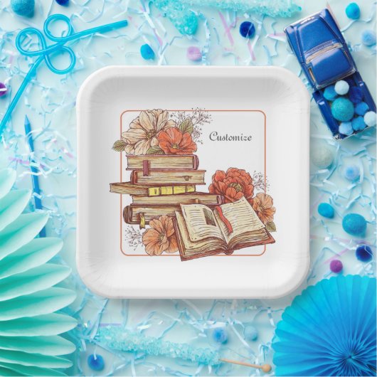 Assiettes En Carton Livres Et Fleurs Carré (Fête)