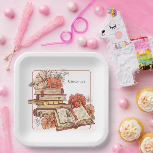 Assiettes En Carton Livres Et Fleurs Carré (Fête)