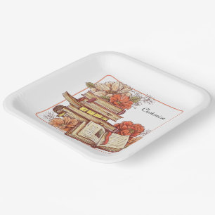 Assiettes En Carton Livres Et Fleurs Carré