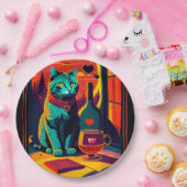 Assiettes En Carton Livres Et Vins Personnalisés Sunset Cat (Fête)