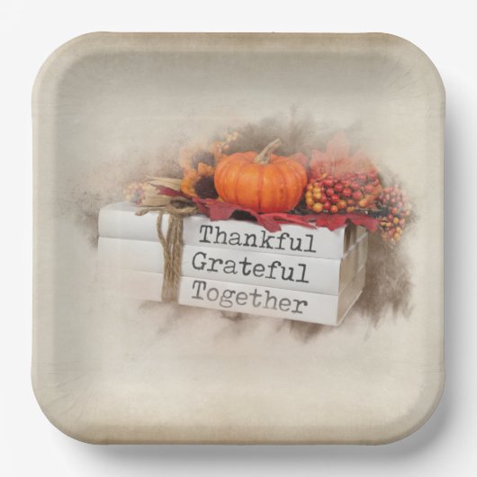 Assiettes En Carton Livres Thanksgiving d'automne (Recto)