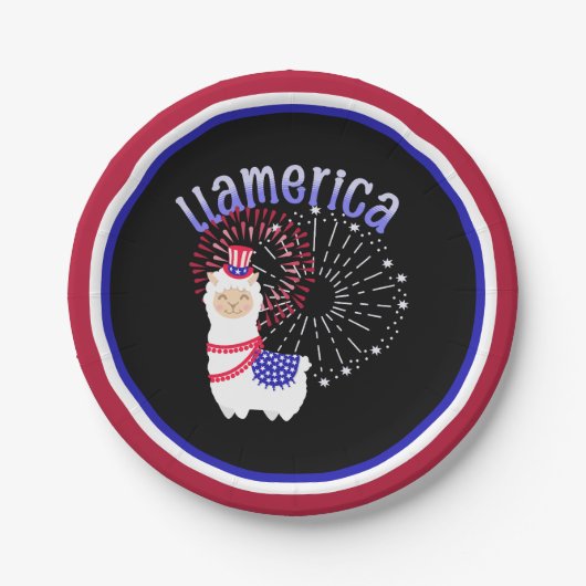 Assiettes En Carton Llama American 4 juillet (Devant)