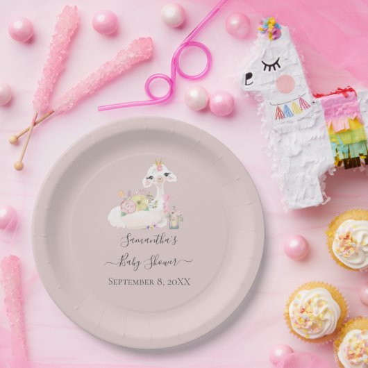 Assiettes En Carton Llama bébé avec Fleurs blanches et roses Adorable (Fête)