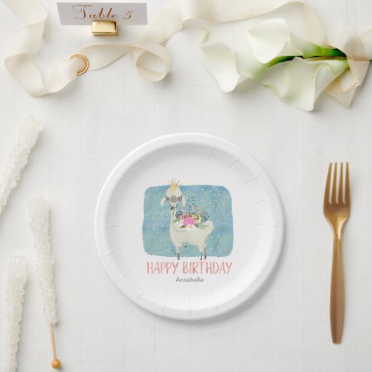 Assiettes En Carton Llama Love Aquarelle mignonne Amusant Anniversaire (Mariage)