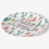 Assiettes En Carton Llama rose mignonne et cactus vert personnalisés (Angle)