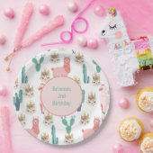 Assiettes En Carton Llama rose mignonne et cactus vert personnalisés (Fête)