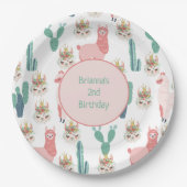 Assiettes En Carton Llama rose mignonne et cactus vert personnalisés (Devant)