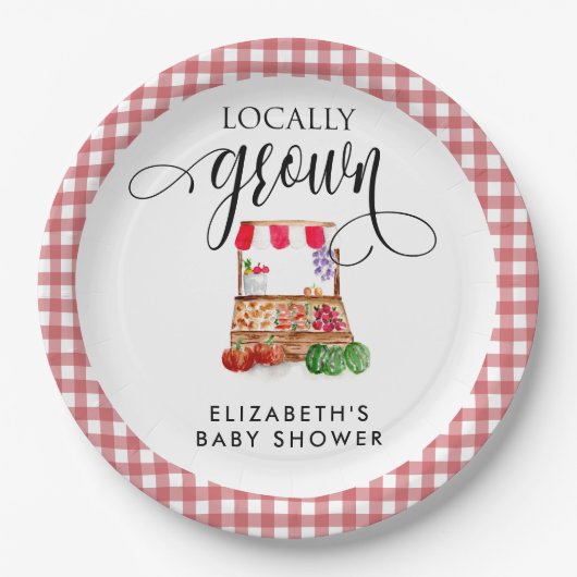 Assiettes En Carton Locally Grown Baby Shower Carrots Gingham (Devant)