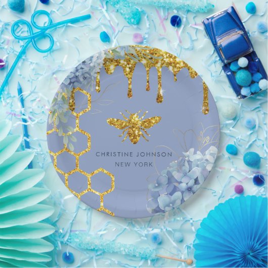 Assiettes En Carton logo abeille et bleu hydrangea (Fête)