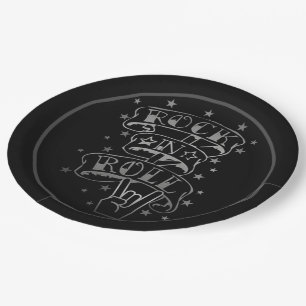 Assiettes En Carton Logo Black & Silver Rock & Roll