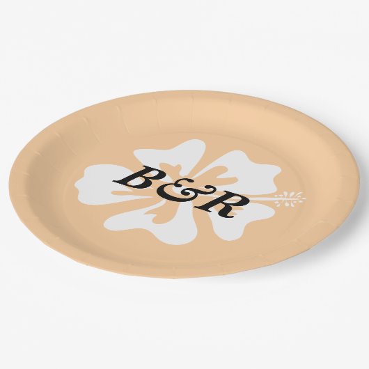 Assiettes En Carton logo de fleur Hibiscus mariage tropical personnali (Angle)